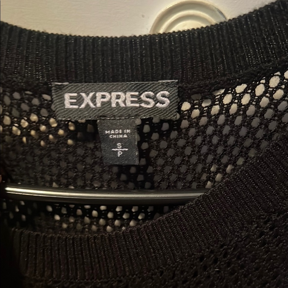 Express Black Fitted Blouse with 3/4 Sleeves and Embellished Shoulders - Picture 2 of 5